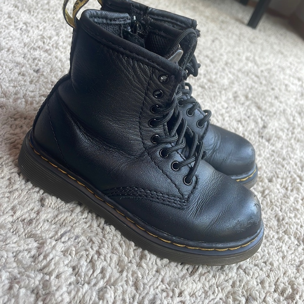 Doc Dr Martens Boots Shoes Kids Toddlers Size 9 Black Softy Leather Lace Up Zip